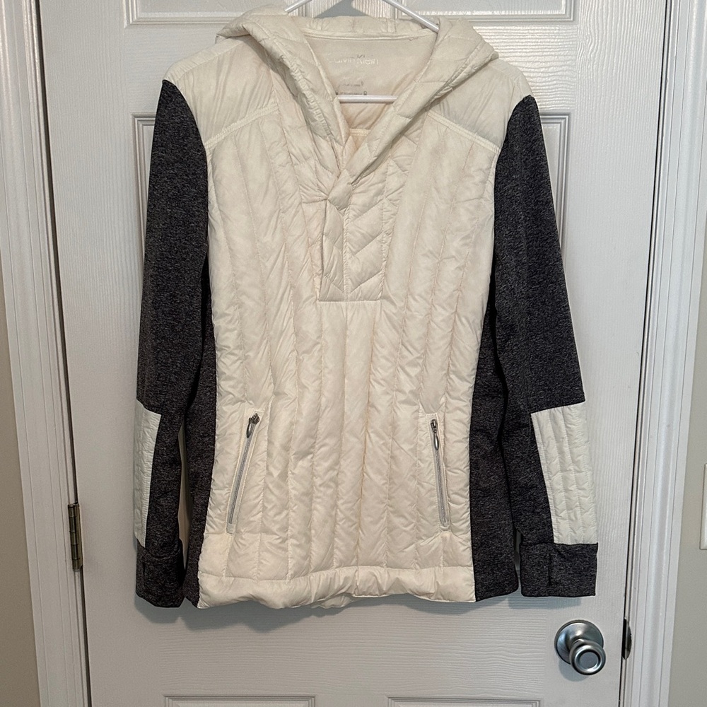 Calvin Klein Cream Quilted Hooded Down Jacket